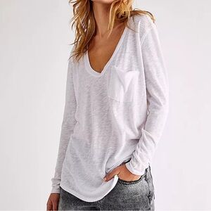 FREE PEOPLE WE THE FREE Medium White Betty Long Sleeve Lightweight Pocket Tunic